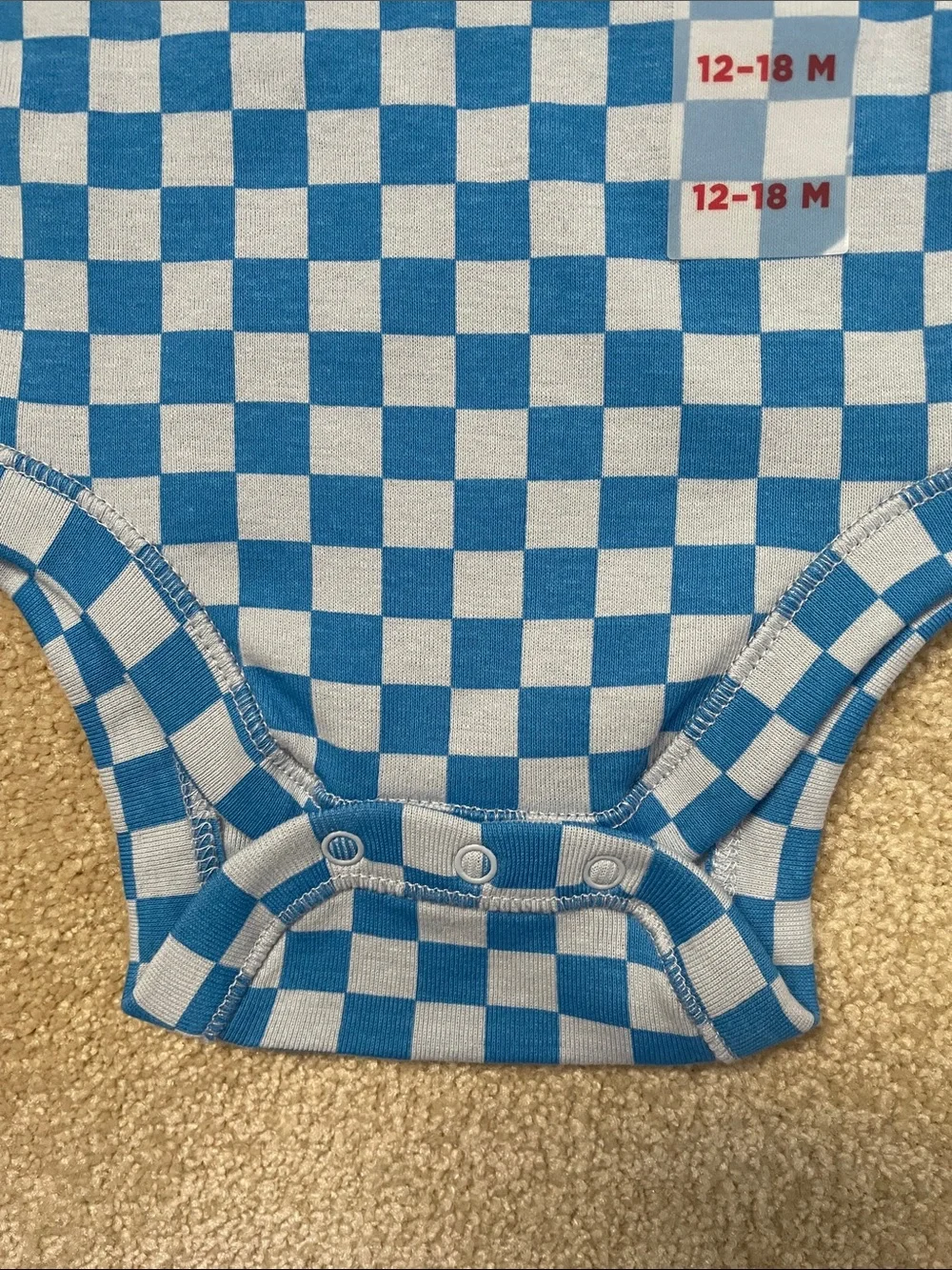 Old Navy Blue and White Checkerboard Long-Sleeve One-Piece size 12-18 months NEW